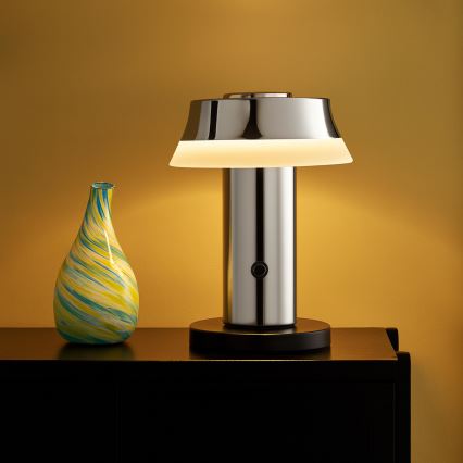 Brilliant - prigušiva punjiva stona lampa na dodir KINICH LED/2,5W/5V 2700K 2600 mAh sjajni hrom