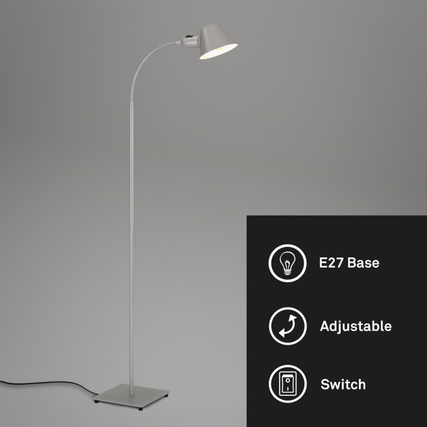 Brilo - Fleksibilna stojeća lampa 1xE27/10W/230V srebrno