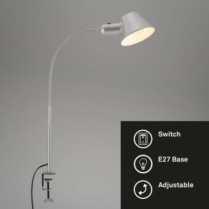 Brilo - Fleksibilna stona lampa sa štipaljkom 1xE27/10W/230V srebrno