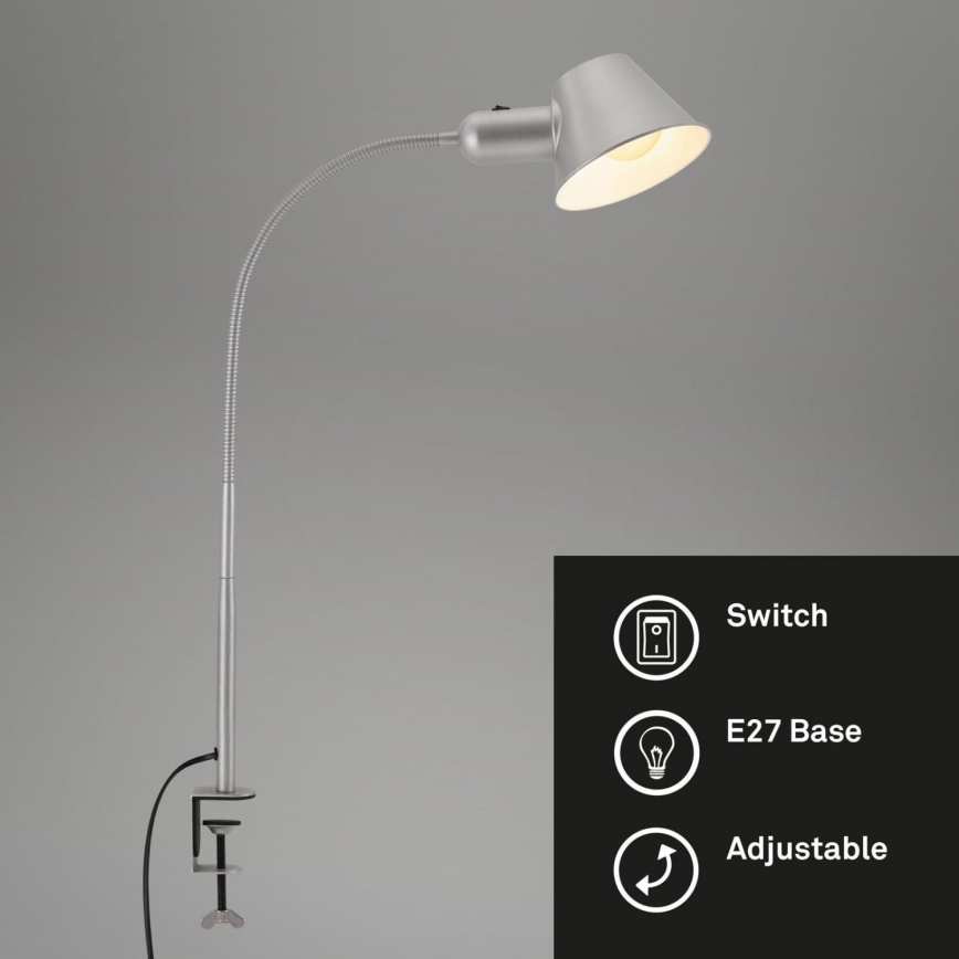 Brilo - Fleksibilna stona lampa sa štipaljkom 1xE27/10W/230V srebrno