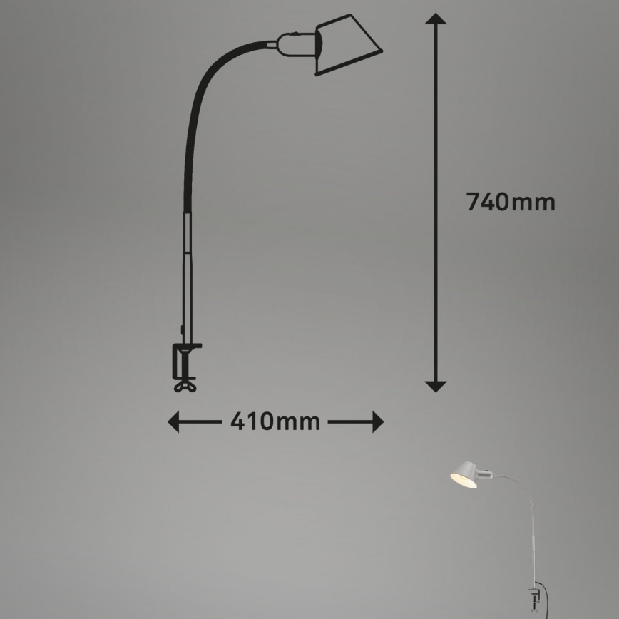 Brilo - Fleksibilna stona lampa sa štipaljkom 1xE27/10W/230V srebrno