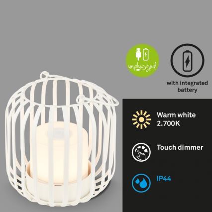 Brilo - LED Prigušiva punjiva vanjska stona lampa LED/2W/5V IP44 bela