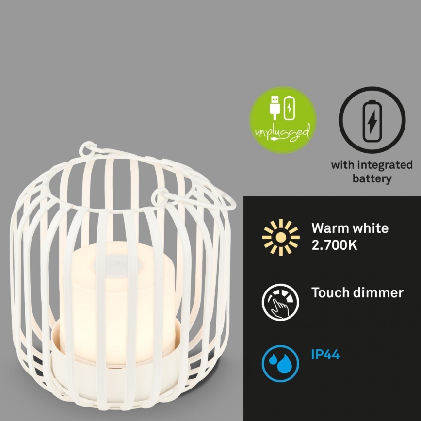 Brilo - LED Prigušiva punjiva vanjska stona lampa LED/2W/5V IP44 bela