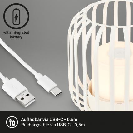 Brilo - LED Prigušiva punjiva vanjska stona lampa LED/2W/5V IP44 bela