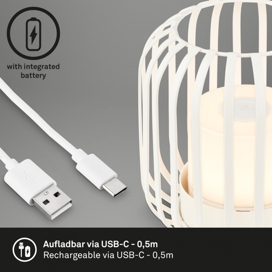 Brilo - LED Prigušiva punjiva vanjska stona lampa LED/2W/5V IP44 bela