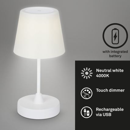 Brilo - LED Prigušiva punjiva vanjska stona lampa LED/3W/5V IP44 bela