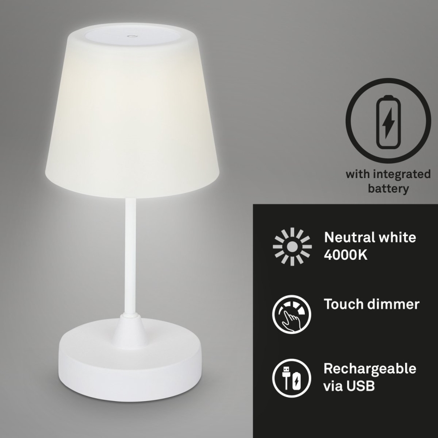 Brilo - LED Prigušiva punjiva vanjska stona lampa LED/3W/5V IP44 bela