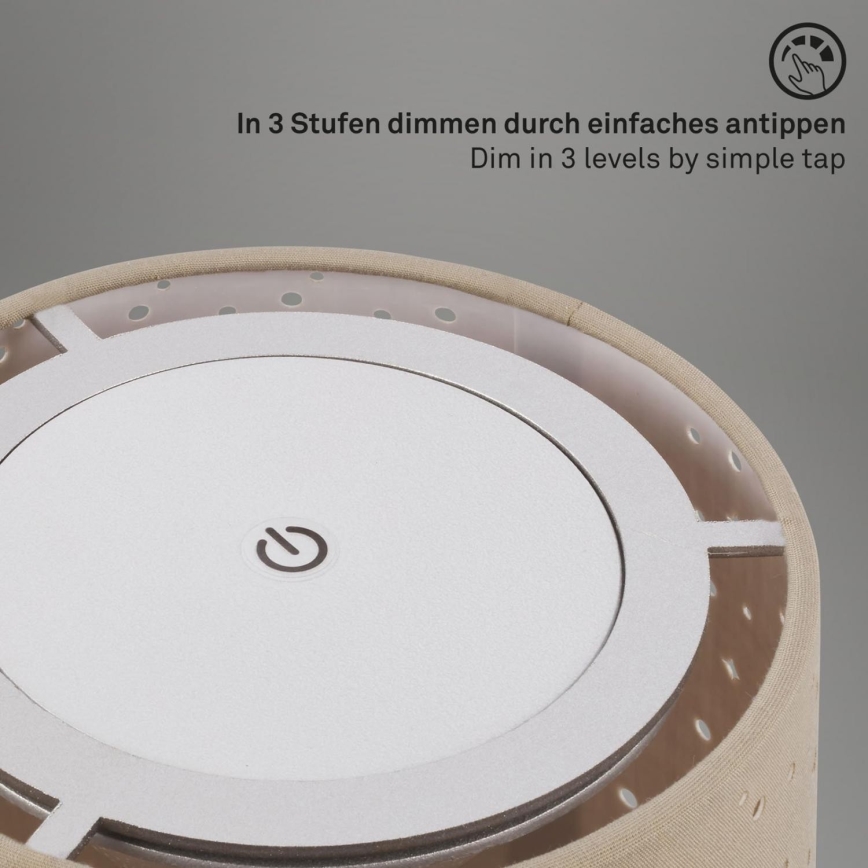 Brilo - LED prigušiva punjiva spoljna stona lampa LOLE LED/3W/5V 2000mAh IP44 srebrna/bež