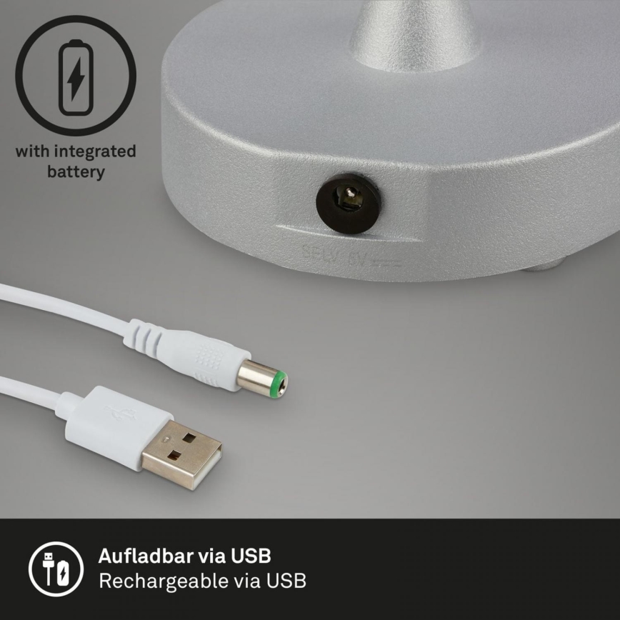 Brilo - LED Prigušiva punjiva vanjska stona lampa LOLE LED/3W/5V IP44 srebrno/bež