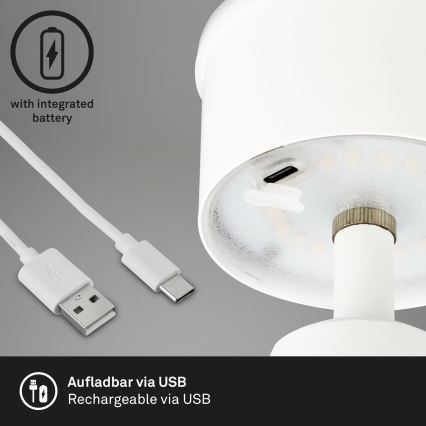 Brilo - LED Prigušiva punjiva vanjska stona lampa LED/3,5W/5V IP44 bela