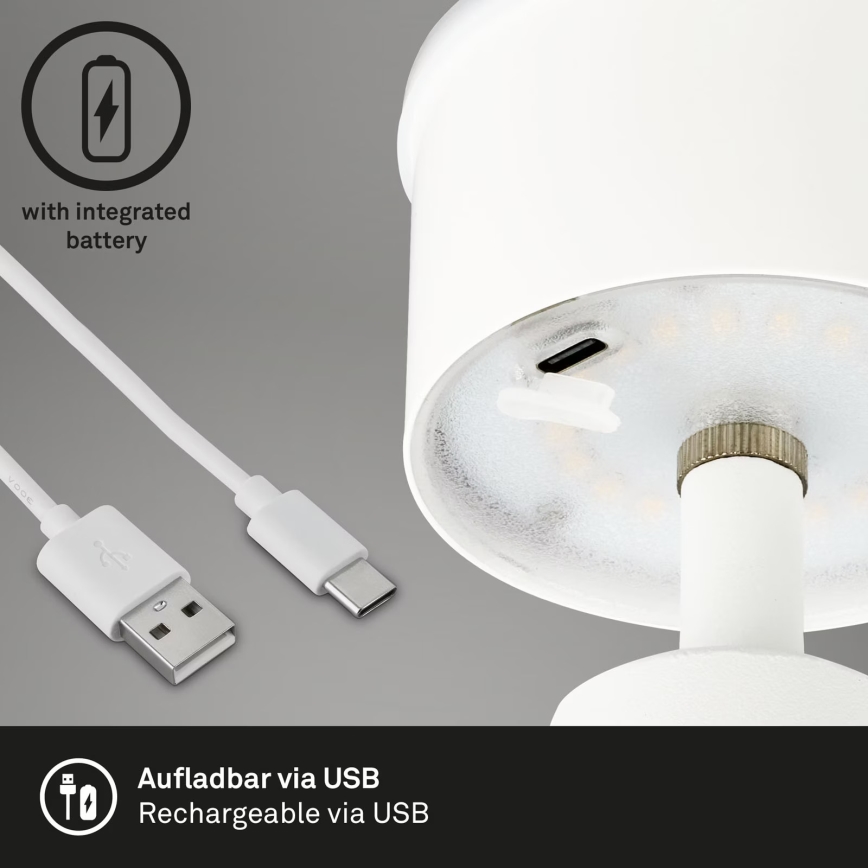 Brilo - LED Prigušiva punjiva vanjska stona lampa LED/3,5W/5V IP44 bela