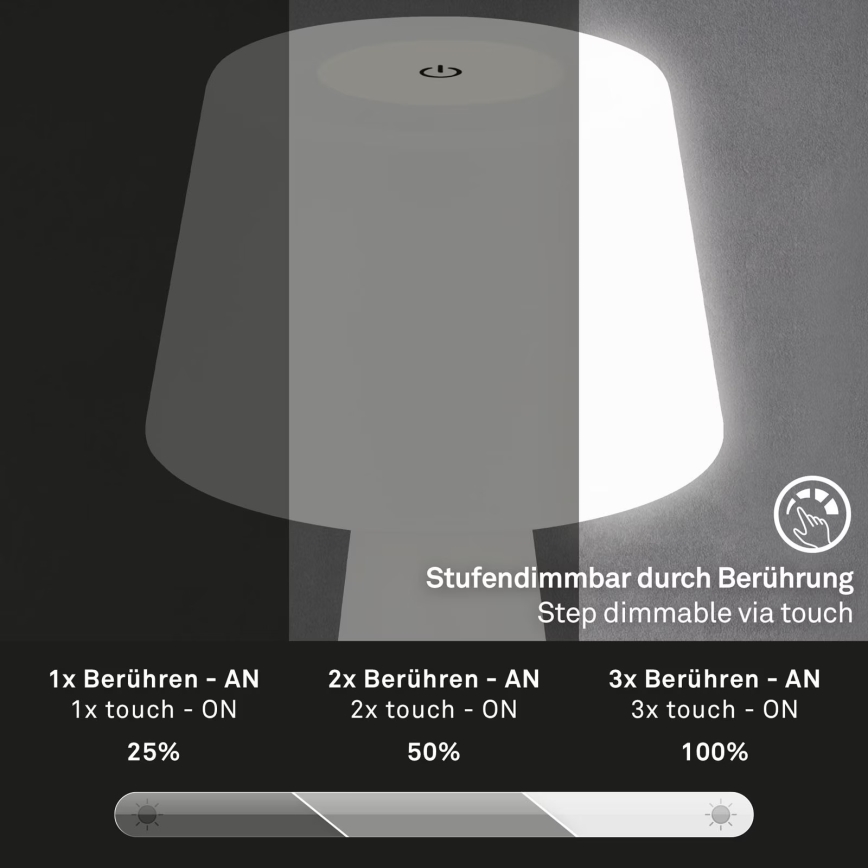 Brilo - LED Prigušiva punjiva vanjska stona lampa LED/3,5W/5V IP44 bela