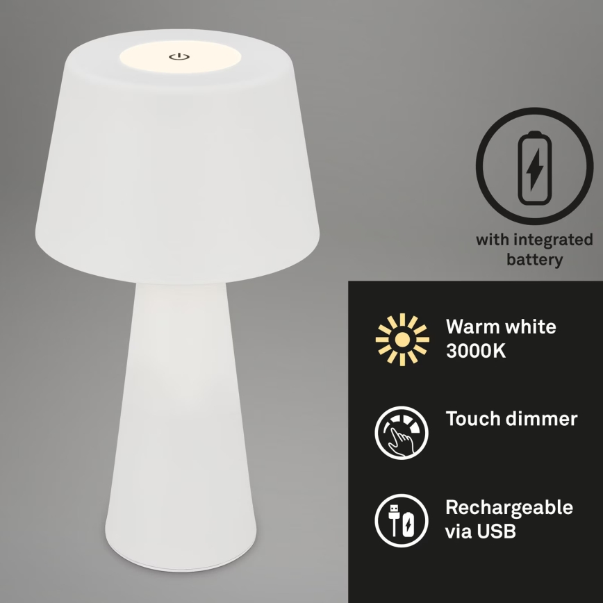 Brilo - LED Prigušiva punjiva vanjska stona lampa LED/3,5W/5V IP44 bela