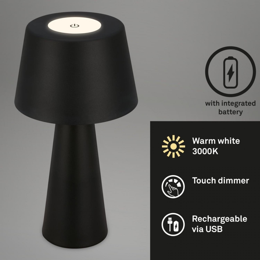 Brilo - LED Prigušiva punjiva vanjska stona lampa LED/3,5W/5V IP44 crno