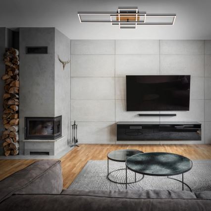 Brilo - LED Prigušivi nadgradni luster FRAME LED/51W/230V 2700-5000K crno/braon + Daljinski upravljač