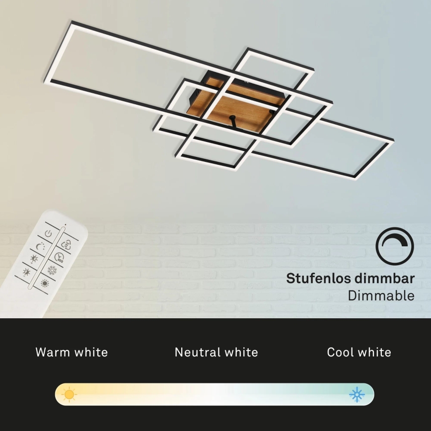 Brilo - LED Prigušivi nadgradni luster FRAME LED/51W/230V 2700-5000K crno/braon + Daljinski upravljač