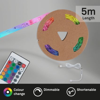 Brilo - LED RGB Prigušiva traka 6,6m LED/6W/USB + Daljinski upravljač