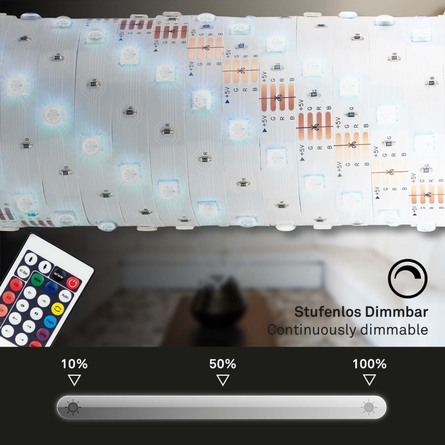 Brilo - LED RGBW Prigušiva traka 6,5m LED/24W/230V + Daljinski upravljač