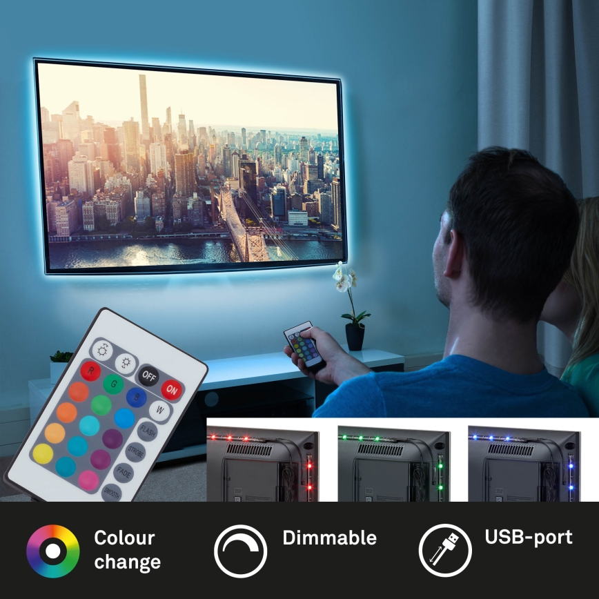 Brilo - LED RGBW Prigušiva traka za TV 3m LED/2,5W/USB + Daljinski upravljač