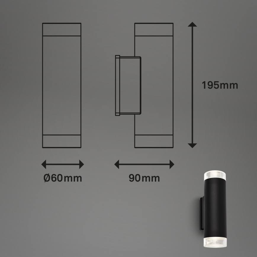 Brilo - LED spoljašnje zidno svetlo 2xGU10/4,7W/230V IP44 4000K crna