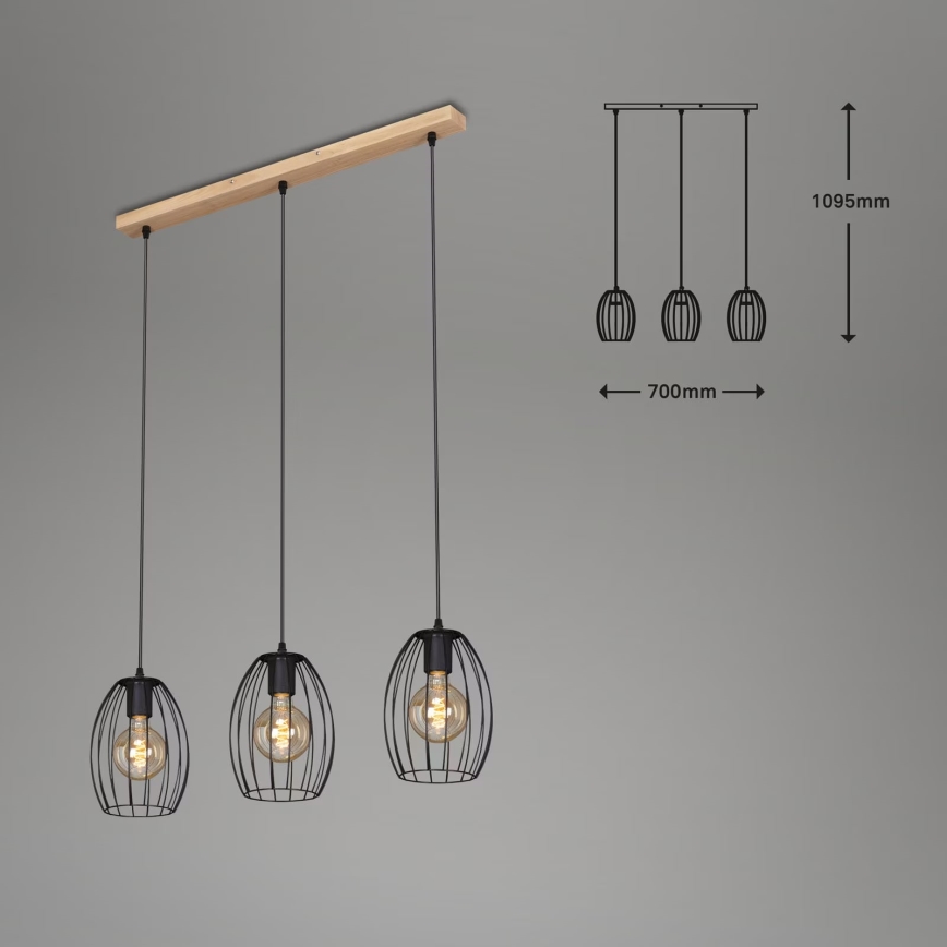 Brilo - Luster na sajli WAKTU 3xE27/60W/230V fikus elastika