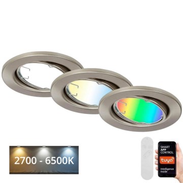 Brilo - Set 3x LED RGBW Prigušivo osvetljenje za kupatilo 1xGU10/4,9W/230V 2700-6500K Wi-Fi Tuya IP23 + Daljinski upravljač