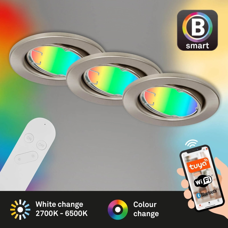 Brilo - Set 3x LED RGBW Prigušivo osvetljenje za kupatilo 1xGU10/4,9W/230V 2700-6500K Wi-Fi Tuya IP23 + Daljinski upravljač