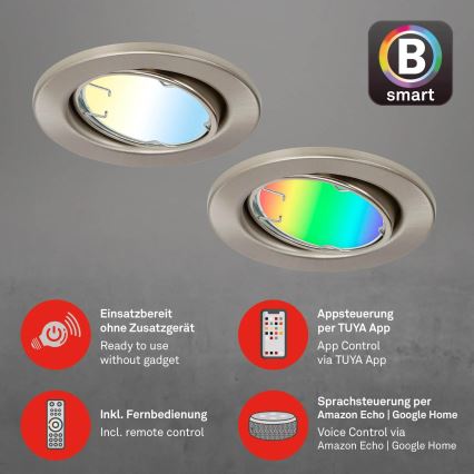 Brilo - Set 3x LED RGBW Prigušivo osvetljenje za kupatilo 1xGU10/4,9W/230V 2700-6500K Wi-Fi Tuya IP23 + Daljinski upravljač