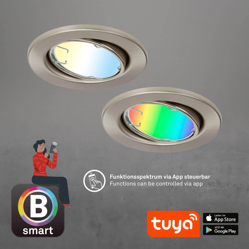 Brilo - Set 3x LED RGBW Prigušivo osvetljenje za kupatilo 1xGU10/4,9W/230V 2700-6500K Wi-Fi Tuya IP23 + Daljinski upravljač