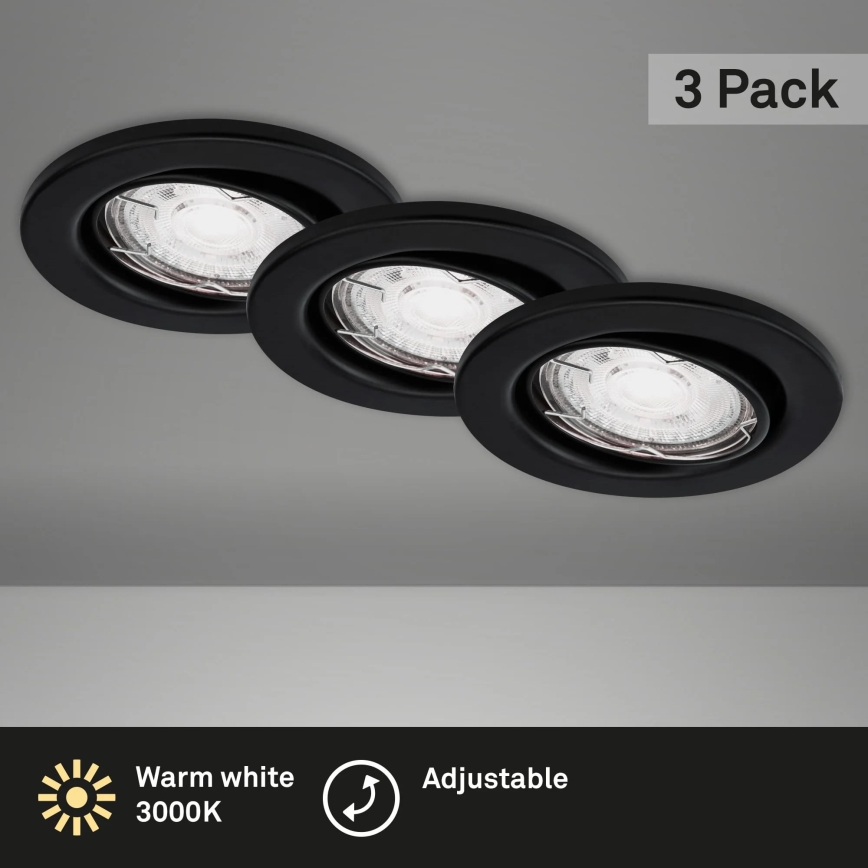 Brilo - Set 3x LED Ugradbena lampa za kupatilo 1xGU10/5W/230V IP23 crno