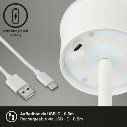 Briloner 1438016 - LED Prigušiva dodirna stojeća lampa 3u1 LED/3,5W/5V IP44 3000K 38-130 cm bela