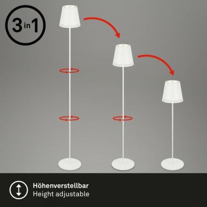 Briloner 1438016 - LED Prigušiva dodirna stojeća lampa 3u1 LED/3,5W/5V IP44 3000K 38-130 cm bela