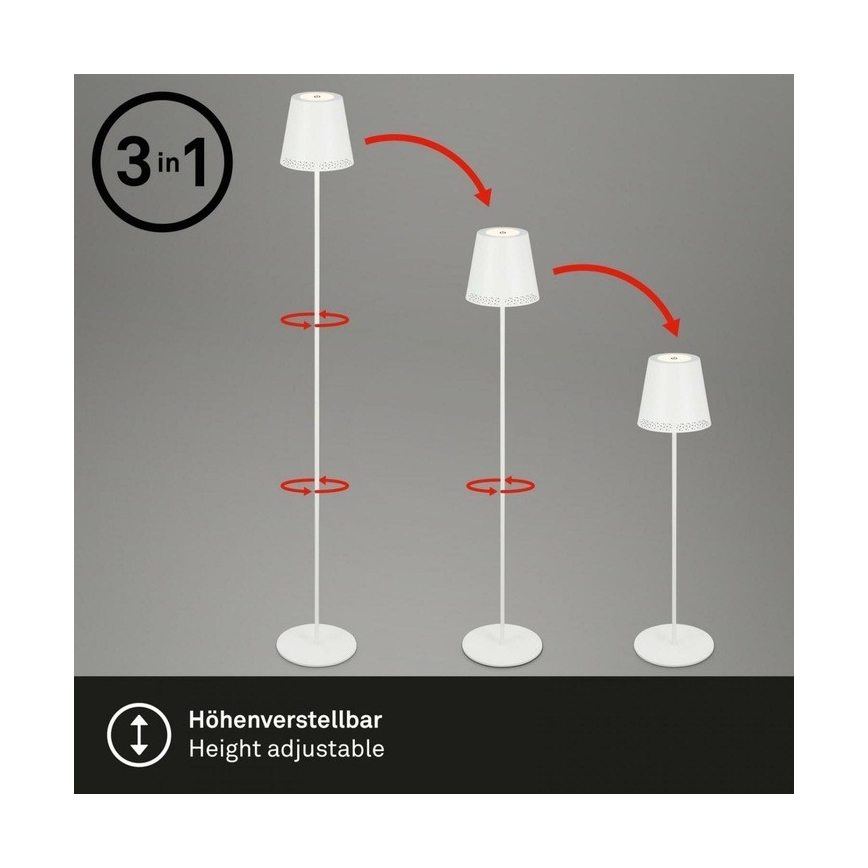 Briloner 1438016 - LED Prigušiva dodirna stojeća lampa 3u1 LED/3,5W/5V IP44 3000K 38-130 cm bela
