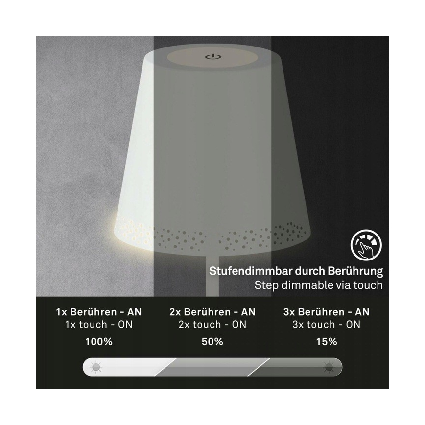 Briloner 1438016 - LED Prigušiva dodirna stojeća lampa 3u1 LED/3,5W/5V IP44 3000K 38-130 cm bela