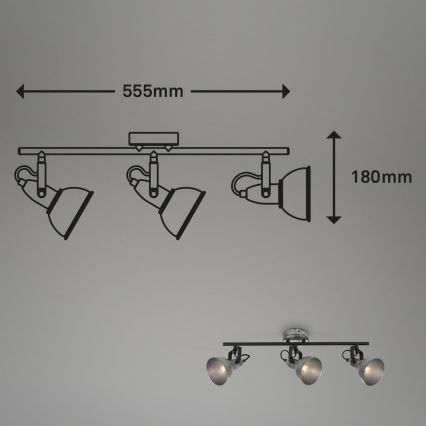 Briloner 2049-034 - Reflektorska lampa RETRO 3xE14/40W/230V sivo