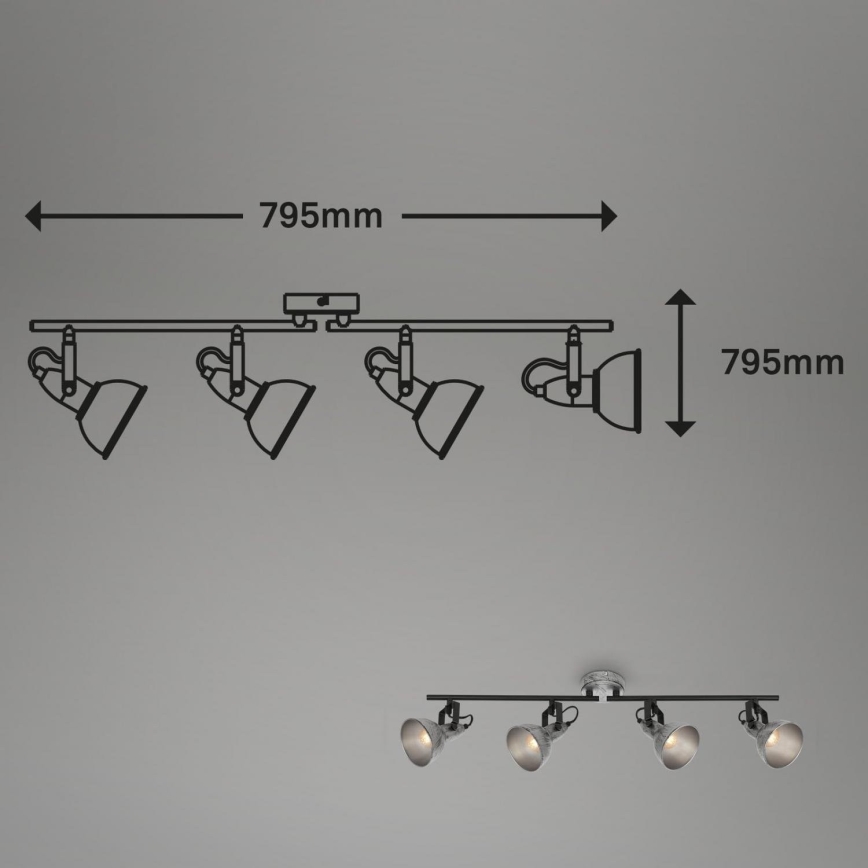 Briloner 2049-044 - Reflektorska lampa RETRO 4xE14/40W/230V sivo