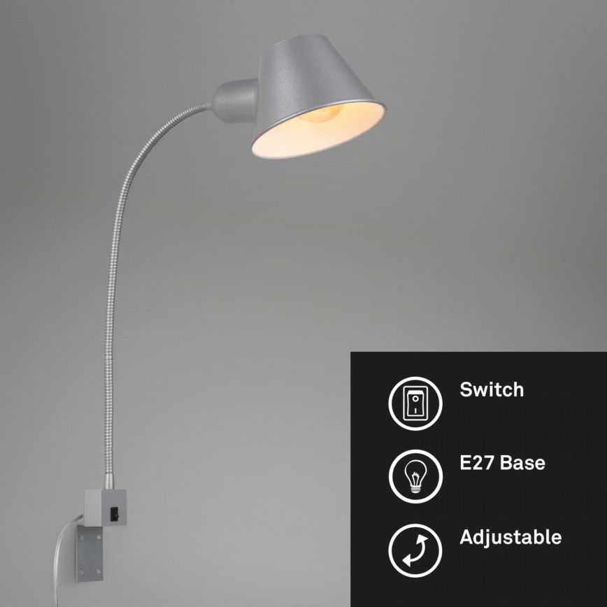 Briloner 2079-014 - Fleksibilna zidna lampa 1xE27/10W/230V srebrno