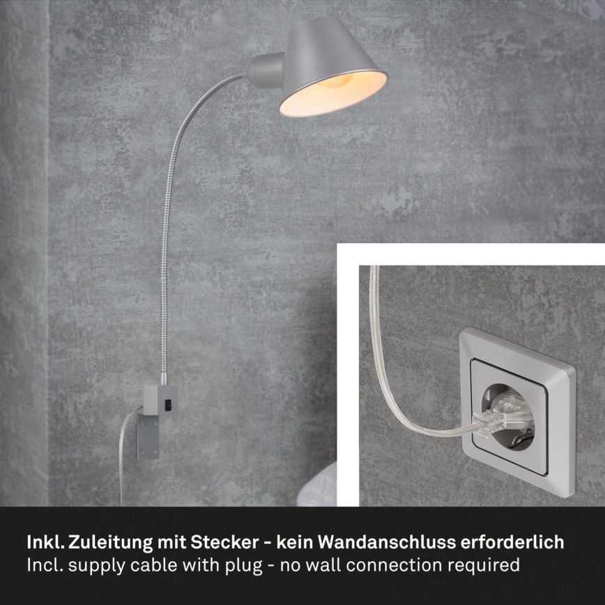 Briloner 2079-014 - Fleksibilna zidna lampa 1xE27/10W/230V srebrno