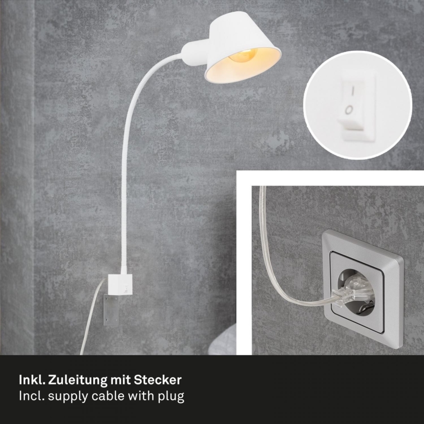 Briloner 2079-016 - Fleksibilna zidna lampa 1xE27/10W/230V bela