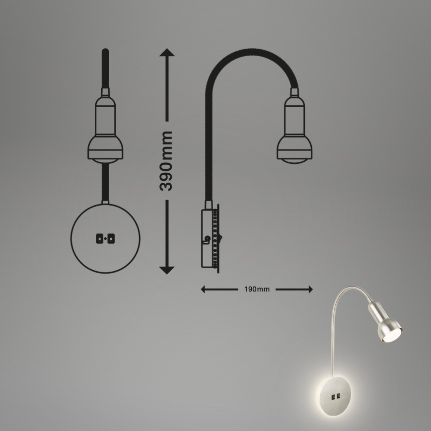 Briloner 2178012 - LED Fleksibilna zidna lampa 1xE14/10W/230V + LED/3W mat krom