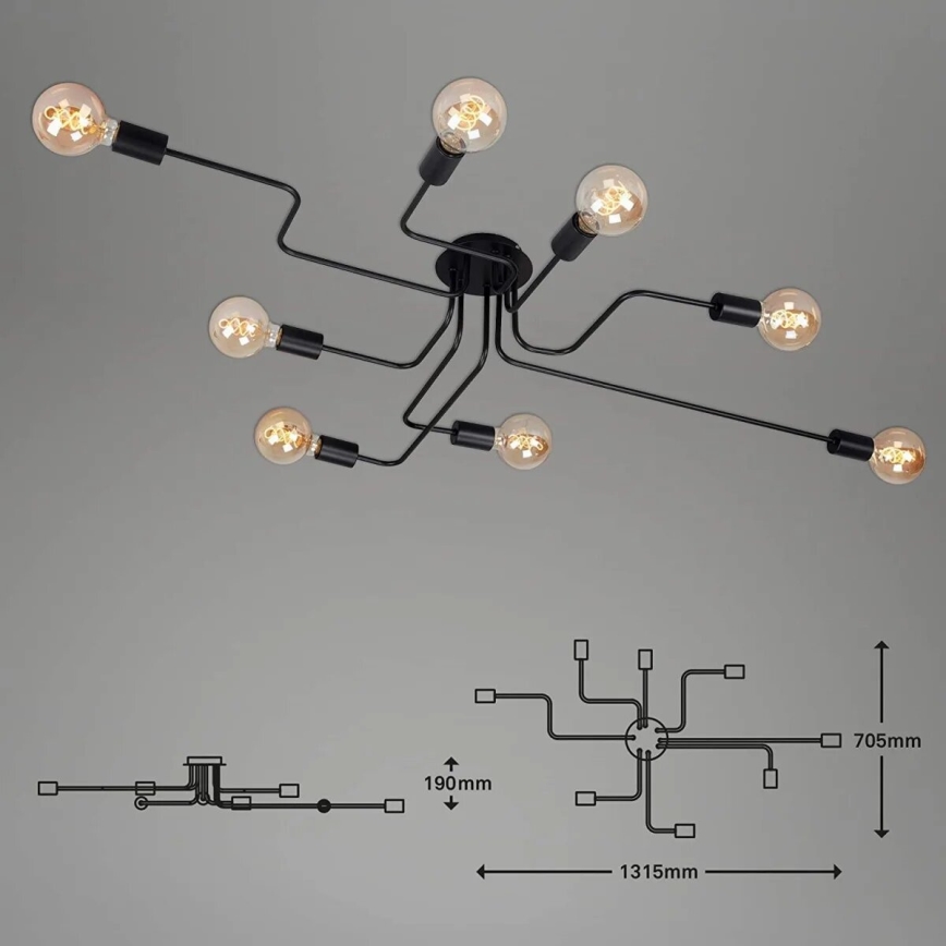 Briloner 2888-085 - Nadgradni luster FARETTO 8xE27/60W/230V crno