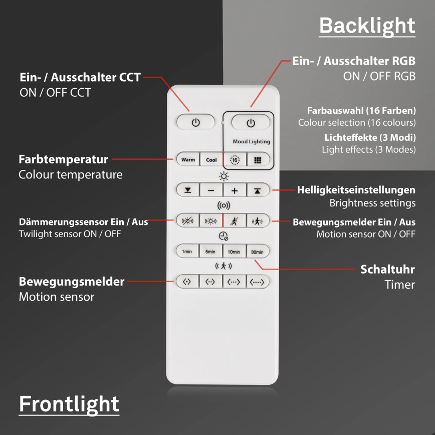 Briloner 3227-015 - LED RGB prigušiva stropna svetiljka sa senzorom TALENA LED/24W/230V crna + daljinski upravljač