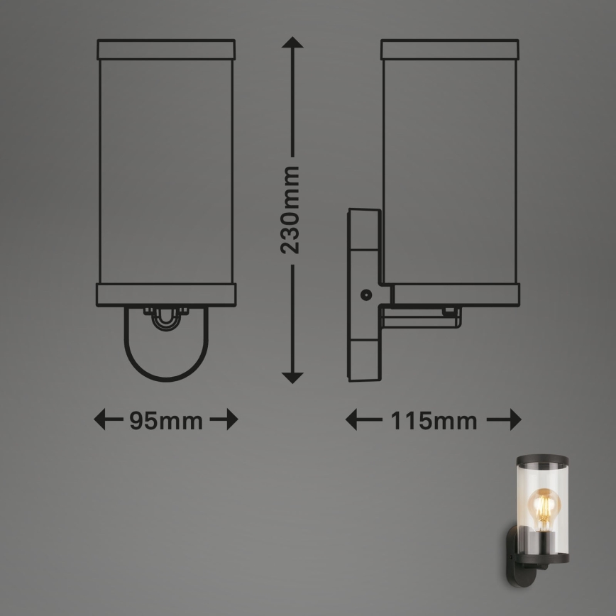 Briloner 3600-015 - Spoljašnja zidna lampa KAIRO 1xE27/12W/230V IP44 crno