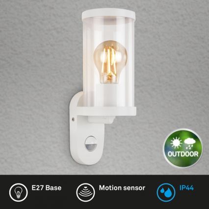 Briloner 3628-016 - Spoljašnja zidna lampa sa senzorom KAIRO 1xE27/12W/230V IP44 bela