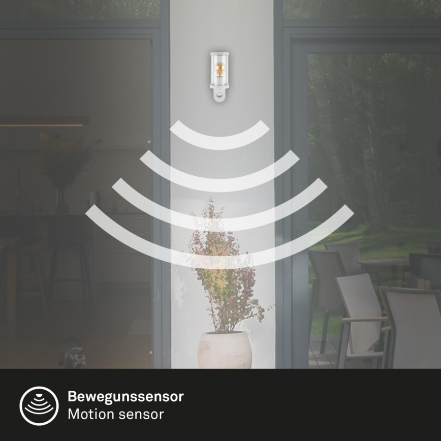 Briloner 3628-016 - Spoljašnja zidna lampa sa senzorom KAIRO 1xE27/12W/230V IP44 bela