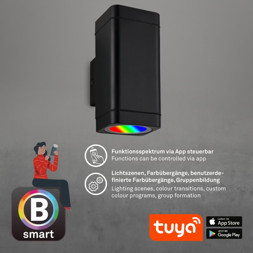 Briloner 3675-025 - LED RGBW Prigušiva spoljašnja zidna lampa 2xLED/8,5W/230V 3000-6500K Wi-Fi Tuya IP44 crno