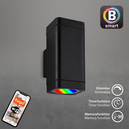 Briloner 3675-025 - LED RGBW Prigušiva spoljašnja zidna lampa 2xLED/8,5W/230V 3000-6500K Wi-Fi Tuya IP44 crno