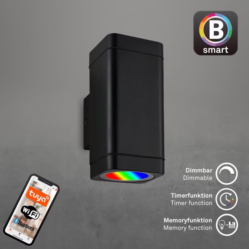 Briloner 3675-025 - LED RGBW Prigušiva spoljašnja zidna lampa 2xLED/8,5W/230V 3000-6500K Wi-Fi Tuya IP44 crno