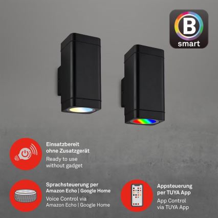 Briloner 3675-025 - LED RGBW Prigušiva spoljašnja zidna lampa 2xLED/8,5W/230V 3000-6500K Wi-Fi Tuya IP44 crno