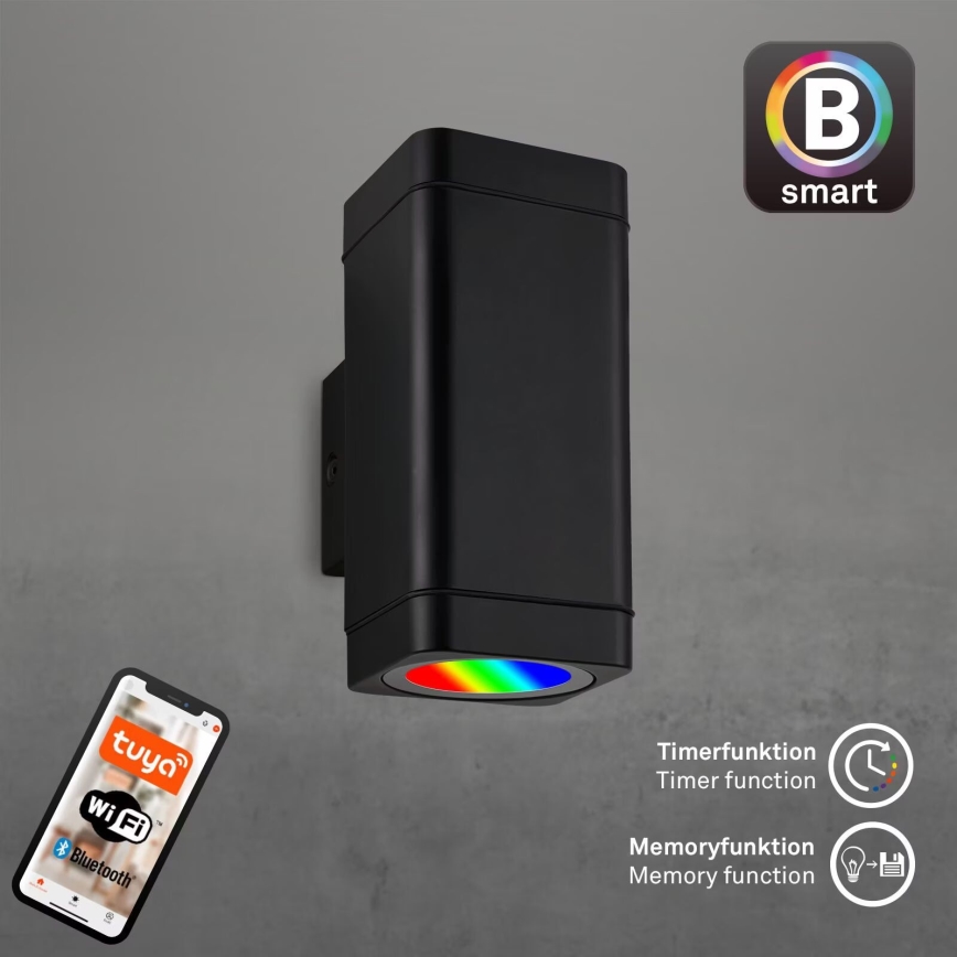 Briloner 3675-025 - LED RGBW Prigušiva spoljašnja zidna lampa 2xLED/8,5W/230V 3000-6500K Wi-Fi Tuya IP44 crno
